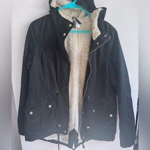 H&M Black Utility Jacket with Cream Fleece Lining